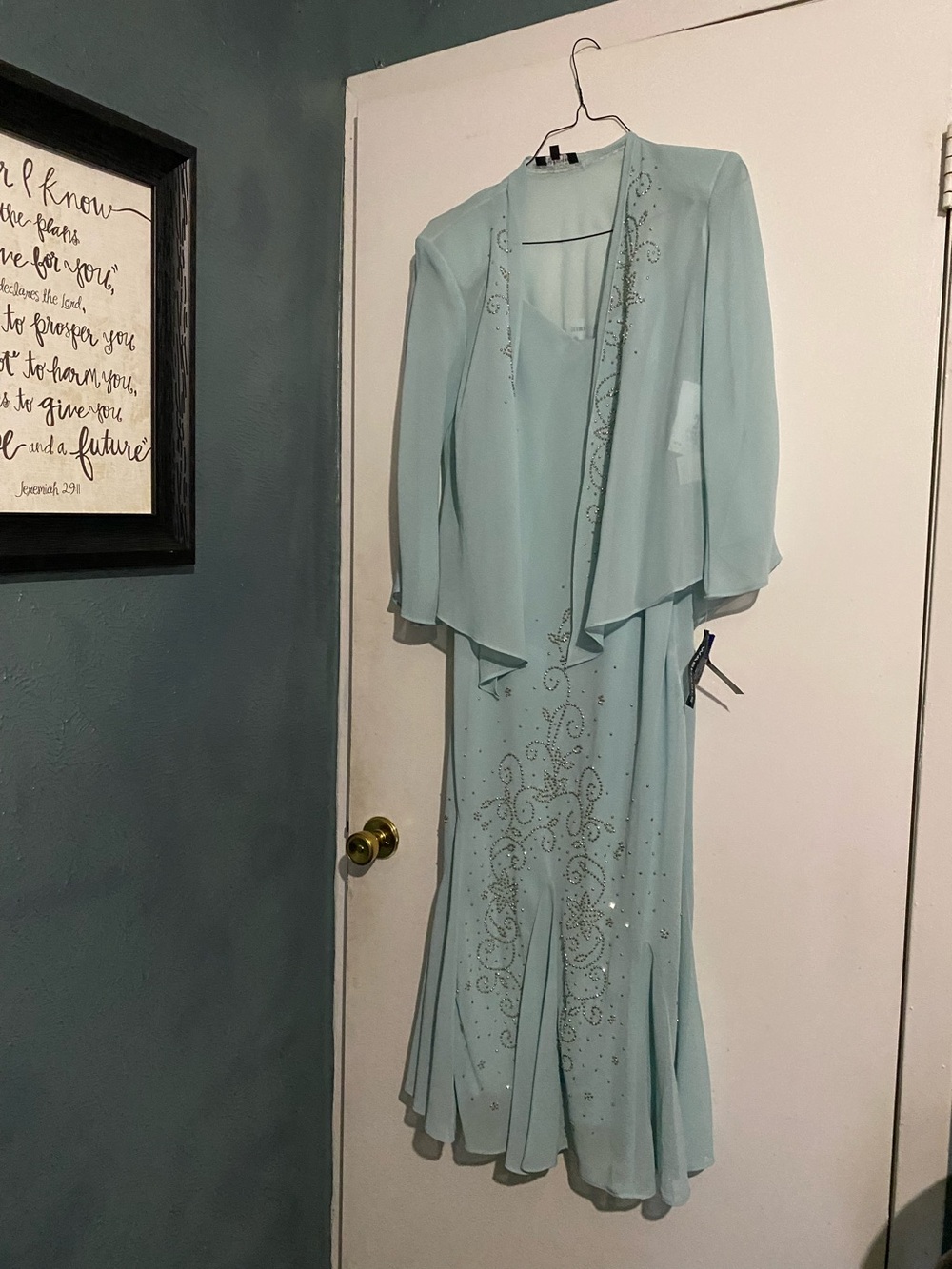 R&M Richards Pale Blue Embellished Midi Dress with Jacket